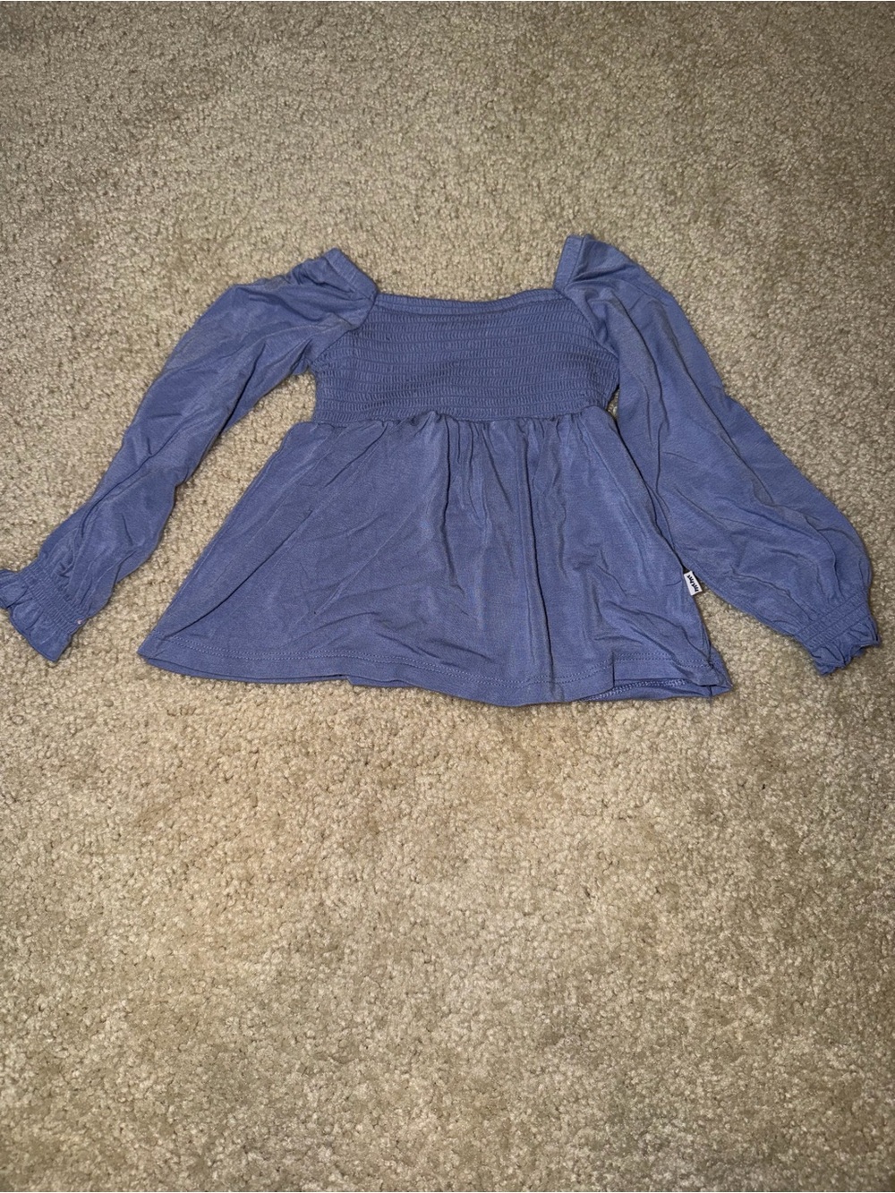 Little Sleepies Smocked Square-Neck Long Sleeve Top in Periwinkle
